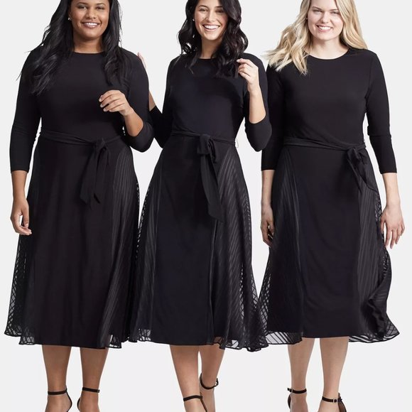 LAUREN RALPH LAUREN Satin-Trim Midi Fit & Flare Dress in Black - Picture 4 of 8